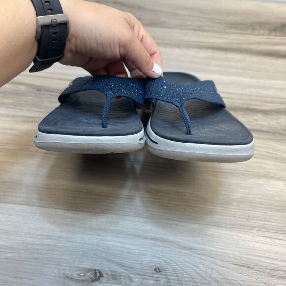 Skechers GOwalk Arch Fit Rhinestone Thong Sandals Navy Size 10 140228 - Picture 6 of 10